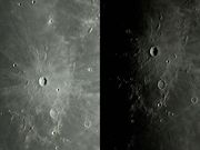 A jovem e proeminente cratera KEPLER em dois tempos.